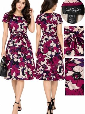 Lord & Taylor Women's Floral Fit-and-Flare Dress in Magenta and Purple